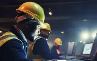 workers in an industrial setting reviewing and studying the caohc standards for improved respiratory protection.